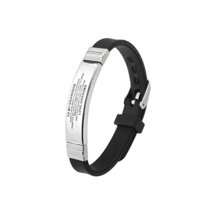 Stainless steel silicone bracelet for grandson with engraved message, stylish wristband.
