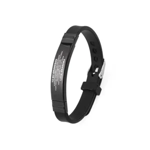 Stainless steel silicone bracelet for grandson with engraved message, black fashion wristband.