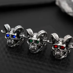 Punk gotische ram schedel ring set met kleurrijke zirkoon stenen voor heren en dames.