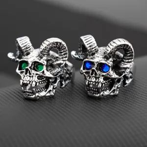 Punk gothische satan ram schedel ring met kleurrijke zirkoon ogen vintage biker sieraden voor