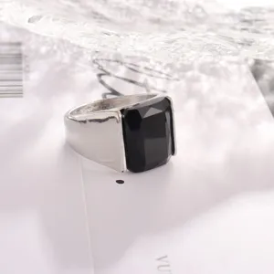 Men's Retro Black Gemstone Alloy Ring Punk Style Fashion Jewelry Statement Band Accessories