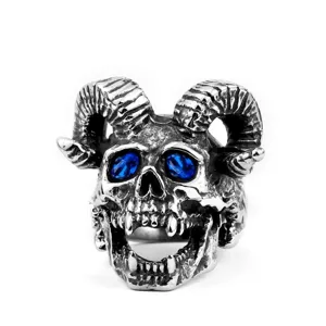 Punk Satan Ram Schedel Ring Zinklegering Strass Gotische Vintage Vingerring Voor Mannen Vrouwen Feest Sieraden