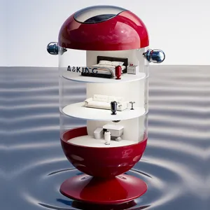 Creative capsule trash can with multi-tier storage design, modern home decor and sleek finish.