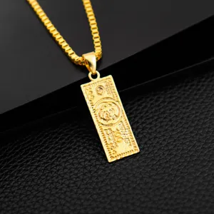 Gold dollar bill pendant necklace for men women hip hop fashion chain jewelry accessory