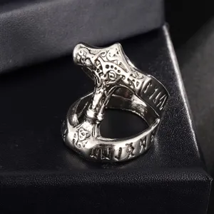 Men's Norse Viking Thor's Hammer ring alloy retro rune band vintage jewelry accessory