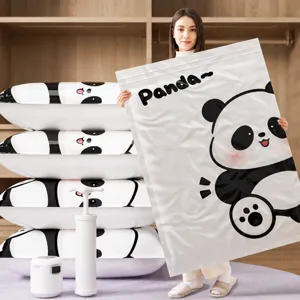 Bolsas de almacenamiento al vacio para ropa y edredones, lindo diseno de panda, gruesas.