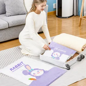 Vacuum compression storage bag for quilts, winter clothes, and duvets home organization.