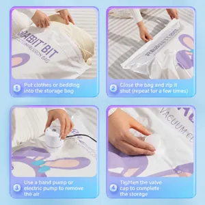 Vacuum compression storage bag for clothes and quilts, airtight seal with pump valve, 4pcs.