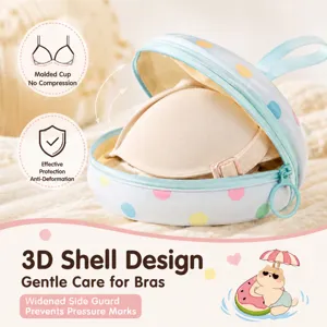 Portable hard shell travel bra storage bag, cute polka dot underwear organizer for women