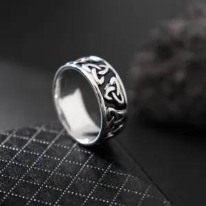 Anillo Hombre Nudo Celta Vikingo Color Plateado Estilo Nórdico Geométrico Detalle