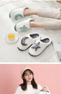 Zachte pluche huisschoenen voor dames en heren, schattig ster en maan design, warme winterschoenen.