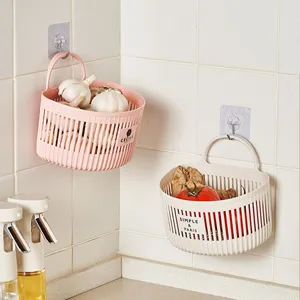 Wall mounted kitchen storage basket hanging plastic organizer for garlic onion ginger vegetable