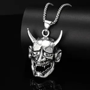 Vintage Japanese Hannya Mask Pendant Necklace Gothic Punk Alloy Chain Jewelry for Men