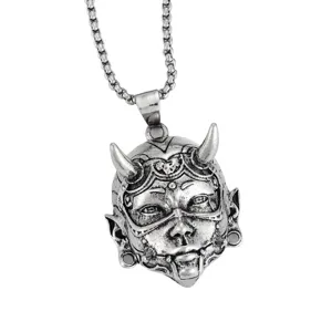 Vintage Evil Hannya Demon Mask Pendant Necklace Men Retro Punk Metal Jewelry Accessory