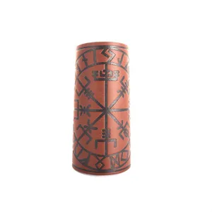 Men medieval leather wrist guard punk vintage wide arm cuff with Norse rune vintage design.