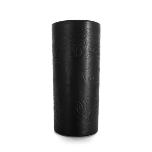 Medieval steampunk black embossed leather bracer retro wrist guard cuff for men details.