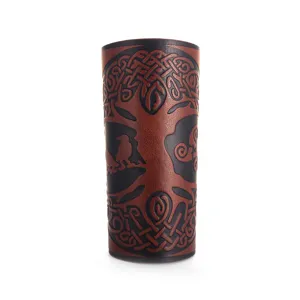 Medieval punk leather bracer with Celtic tree of life embossed design for adult men.