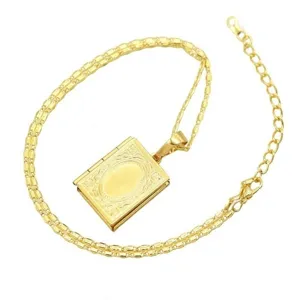 Collar con colgante de medallón de libro en miniatura de aleación dorada estilo vintage