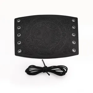 Mens black leather medieval bracer steampunk retro wrist cuff with lace up grommets
