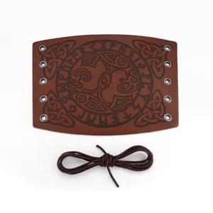 Men vintage punk leather bracer medieval wide arm guard with celtic rune embossed design