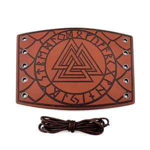 Men vintage brown leather wrist bracer medieval punk cosplay arm cuff with braided cord