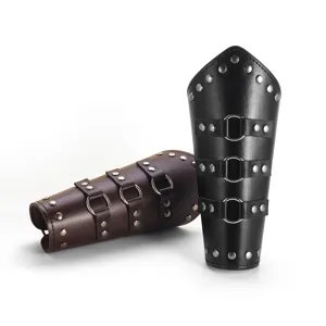 Men Punk Vintage Leather Wristband Wide Cuff Arm Guard Retro Gothic Biker Bracelet Cosplay Costume Wrist Support Jewelry