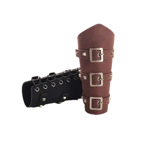 Men's retro steampunk medieval leather bracer wide arm guard vintage biker arm cuff