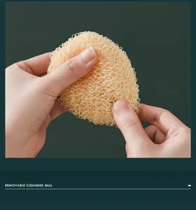 Close-up view of a flexible mesh cleaning ball showcasing its textured scrubbing surface.