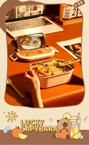 Süße Capybara Edelstahl-Lunchbox mit Fächern, tragbare Bento-Box für Schule und unterwegs.