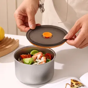 Bol de Conservation en Acier Inoxydable Avec Couvercle Scellé Rond Contenant de Stockage des Aliments Boîte à Bento Étanche Pour Cuisine