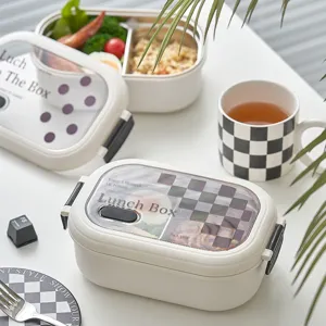 Portapranzo in acciaio inossidabile con scomparti, contenitore bento portatile ideale.
