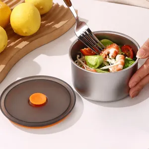 Boîte à bento ronde de conservation des aliments en acier inoxydable avec couvercle cuisine