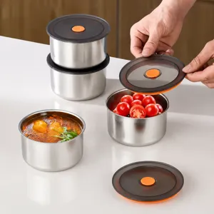Boîte de conservation en acier inoxydable avec couvercle rond bento cuisine récipient repas