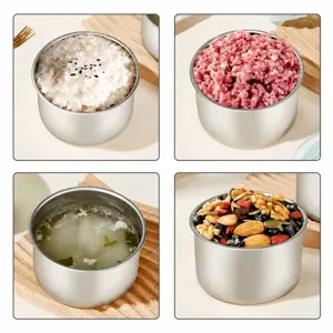 Boîte de conservation ronde en acier inoxydable et bento pour cuisine réfrigérateur et repas.