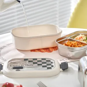 Porta pranzo in acciaio inossidabile con scomparti, bento box portatile per scuola e ufficio.