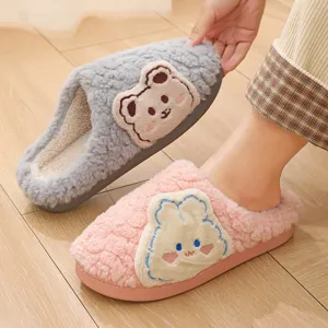 Chaussons En Peluche Pour Femmes Et Hommes Hiver Chaud Duveteux D'Intérieur Mignon Dessin Animé Ours Lapin Couple Chaussons Maison