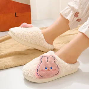 Femmes hiver chaud peluche coton pantoufles mignon lapin intérieur anti-dérapant chaussures