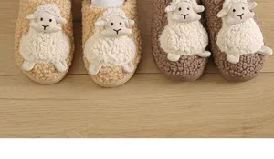 Cute plush sheep cotton slippers for women and men, soft warm fuzzy indoor home winter shoes.