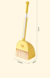 Enfant mini balai et pelle à poussière ensemble mignon design canard jaune jouet de nettoyage