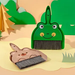 Mini desktop broom and dustpan set, cute cartoon animal design for office and study table clean.