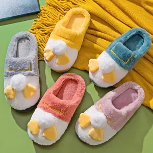 Winter Warm Plush Cotton Slippers For Women Men Cute Cartoon Duck Indoor Non-Slip Thick Sole Couple House Shoes