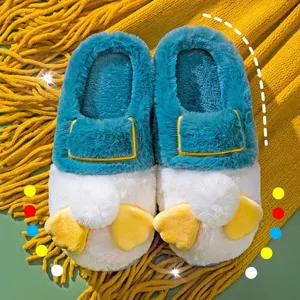 Cute cartoon duck plush cotton slippers for winter home warm indoor soft non-slip shoes
