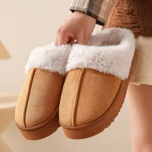 Dikke platform pluche winter huisschoenen voor dames en heren, warme gesloten katoenen schoenen.