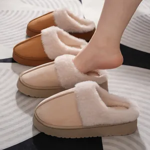 Warme pluche huisschoenen met dikke antislipzool voor comfortabele binnenkleding in de winter.