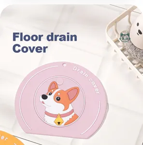 Couvercle de bonde de sol en silicone avec design corgi, anti-odeur et anti-obstruction.