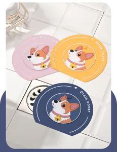 Couvercle de bonde en silicone avec design de corgi, anti-odeur et anti-obstruction.