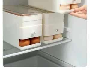 Drawer style egg storage box detail scene showing neat refrigerator organization and easy access.