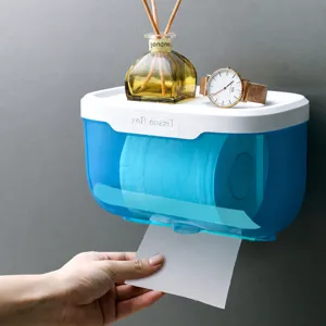 Portarrollos de papel higiénico de pared con estante, caja de pañuelos de plástico.