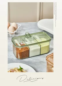 Multi-Compartment Transparent Seasoning Box Kitchen Spice Storage Jar with Spoons and Lids
