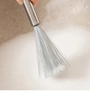 Edelstahl Topfreinigungsdrahtbürste mit langem Griff für Küche Detailansicht Produkt